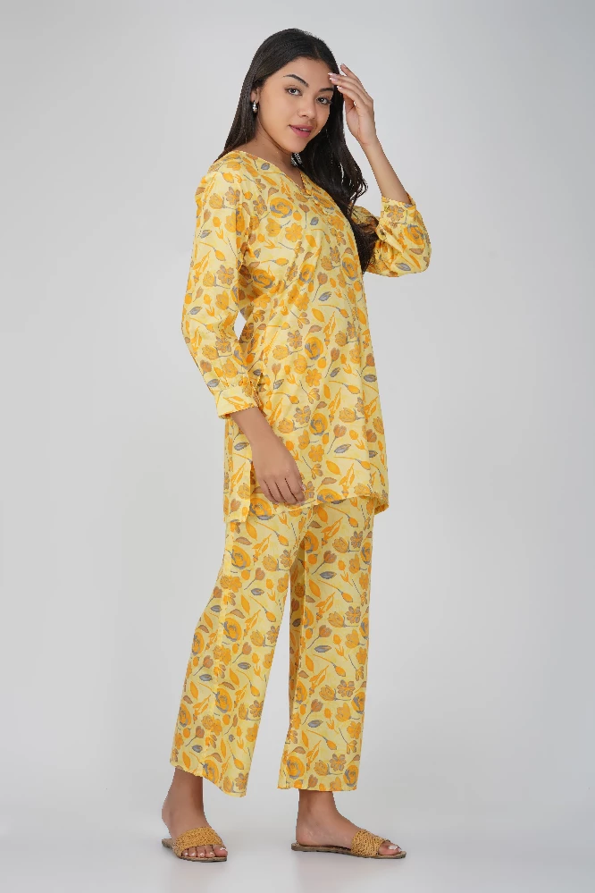 Yellow Floral Printed Cotton Co-ord Set-2.webp